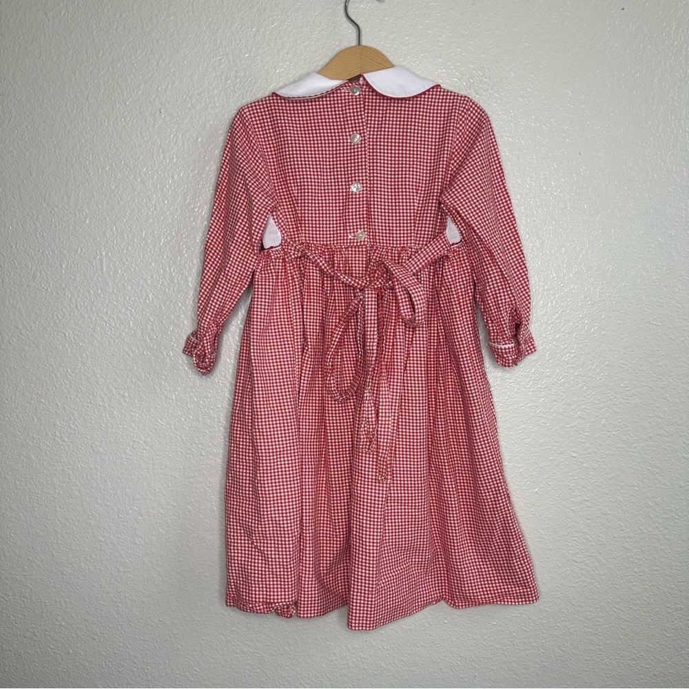 Anavini Collared Gingham Smocked/Embroidered Gingerbread Christmas Red Dress - Picture 8 of 10
